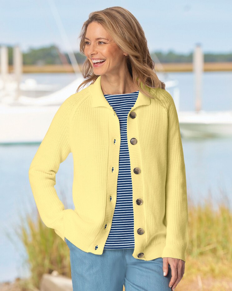 Shaker-Stitch Rib-Collar Cardigan image number 1