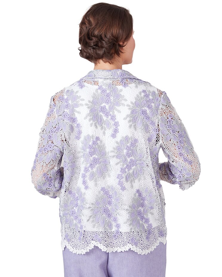 Alfred Dunner® Isn't It Romantic Collared Floral Lace Two In One Top with Necklace image number 2