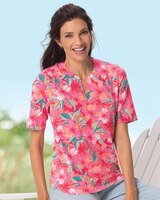 Hibiscus-Print Notch-Neck Tee thumbnail number 1