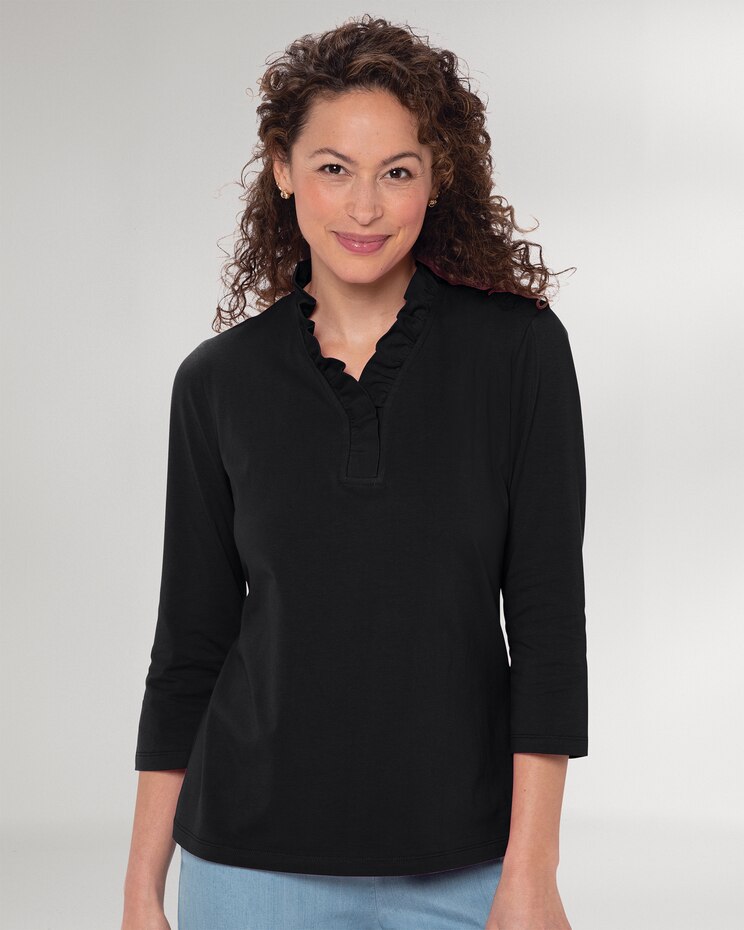 Prima™ Cotton Long-Sleeve Ruffle-Neck Tee image number 1