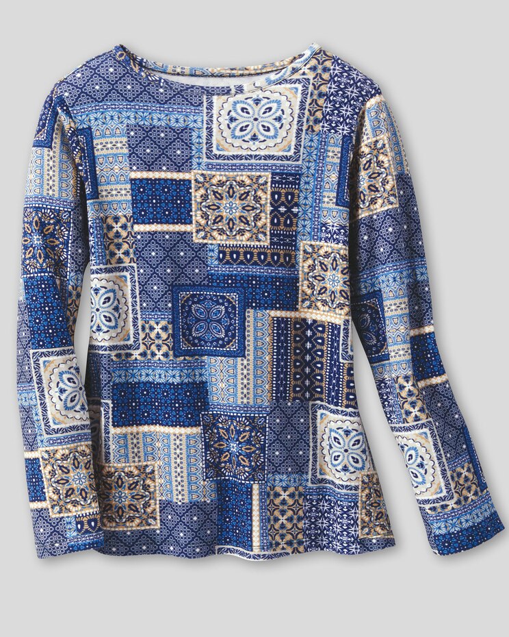 Patchwork-Print Cotton Jewel neck Tee image number 2