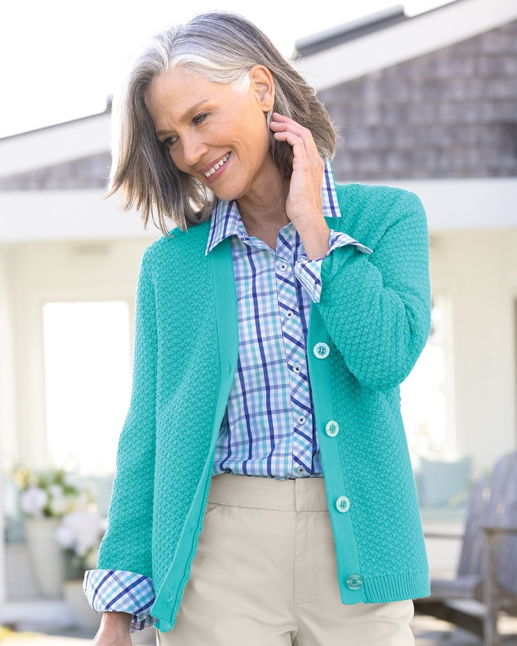 Cotton Tuckstitch V-Neck Cardigan image number 2