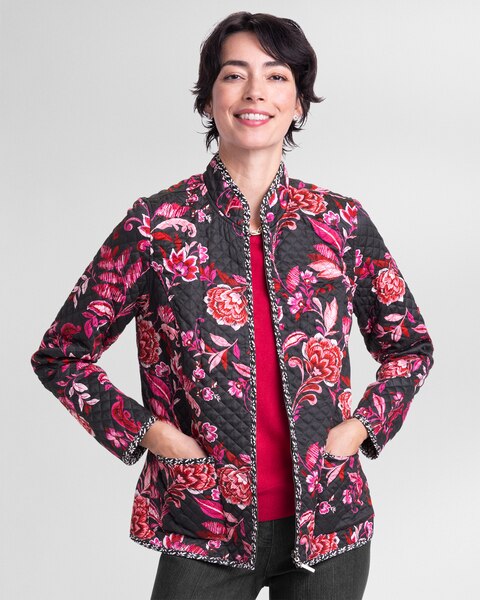 Sketched Rose Reversible Zip-Front Jacket