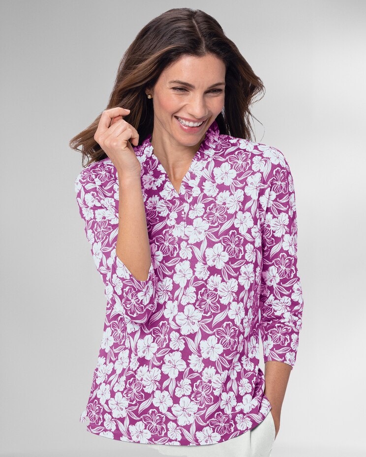 Prima™ Cotton Hibiscus Ruffle-Neck Tees image number 1