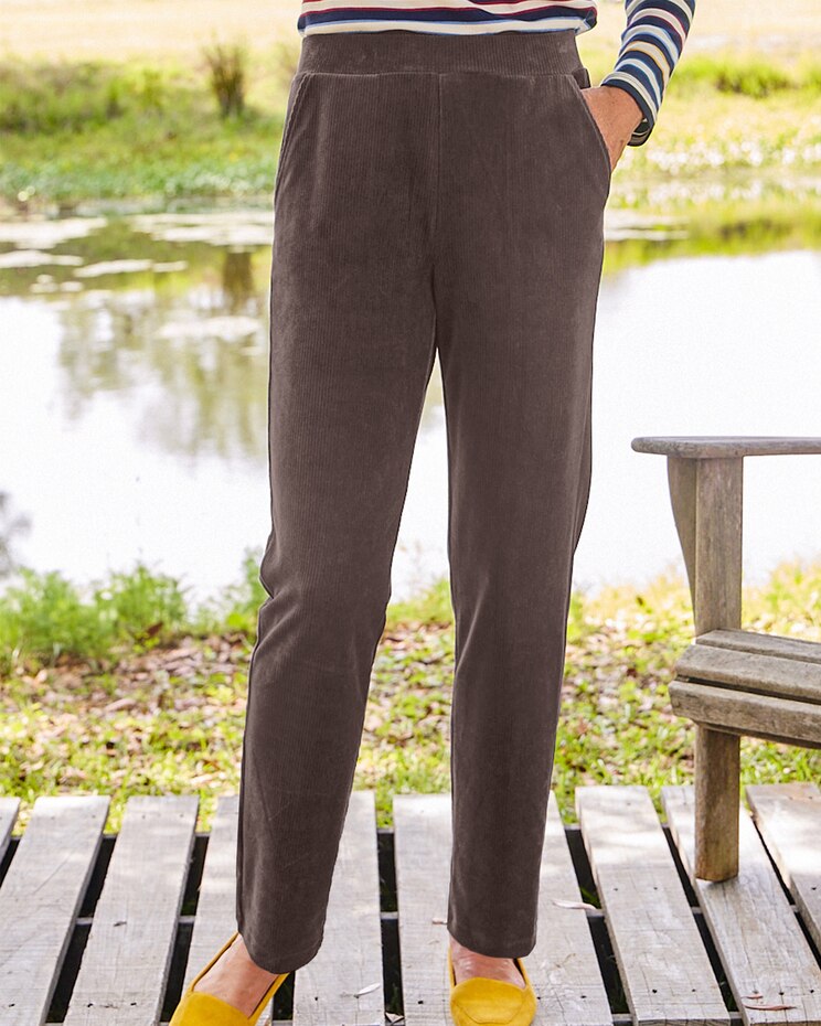 Corded Velour Slim Pull-On Pants image number 1