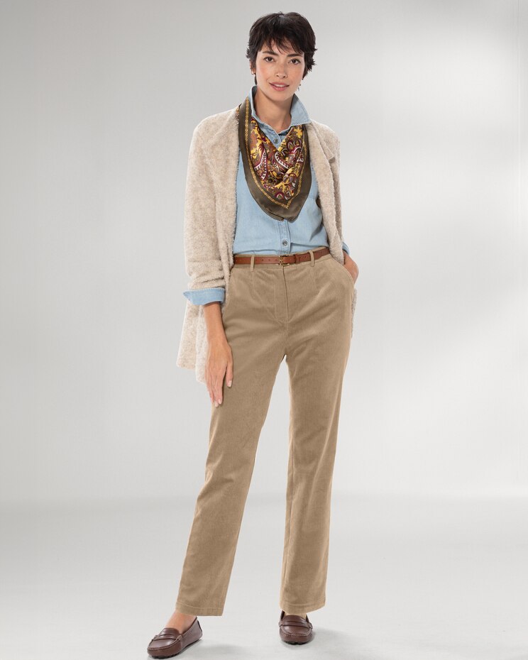 Stretch Wide-Wale Corduroy Fly-Front Pants image number 3