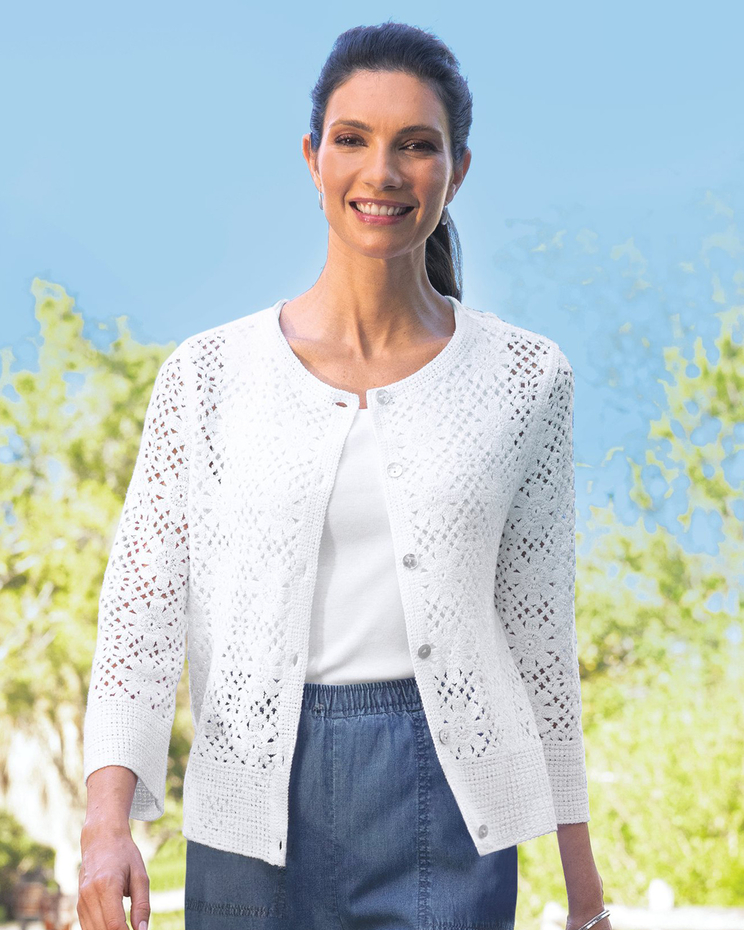 Limited-Edition Cotton Crochet Cardigan image number 1