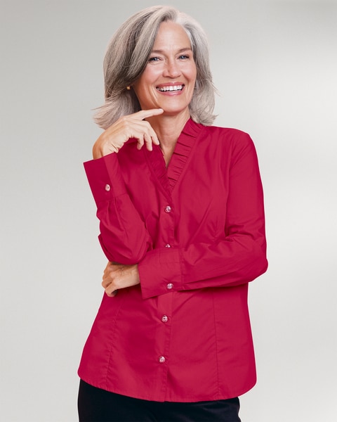 Double-Ruffle Cotton Solid Shirt