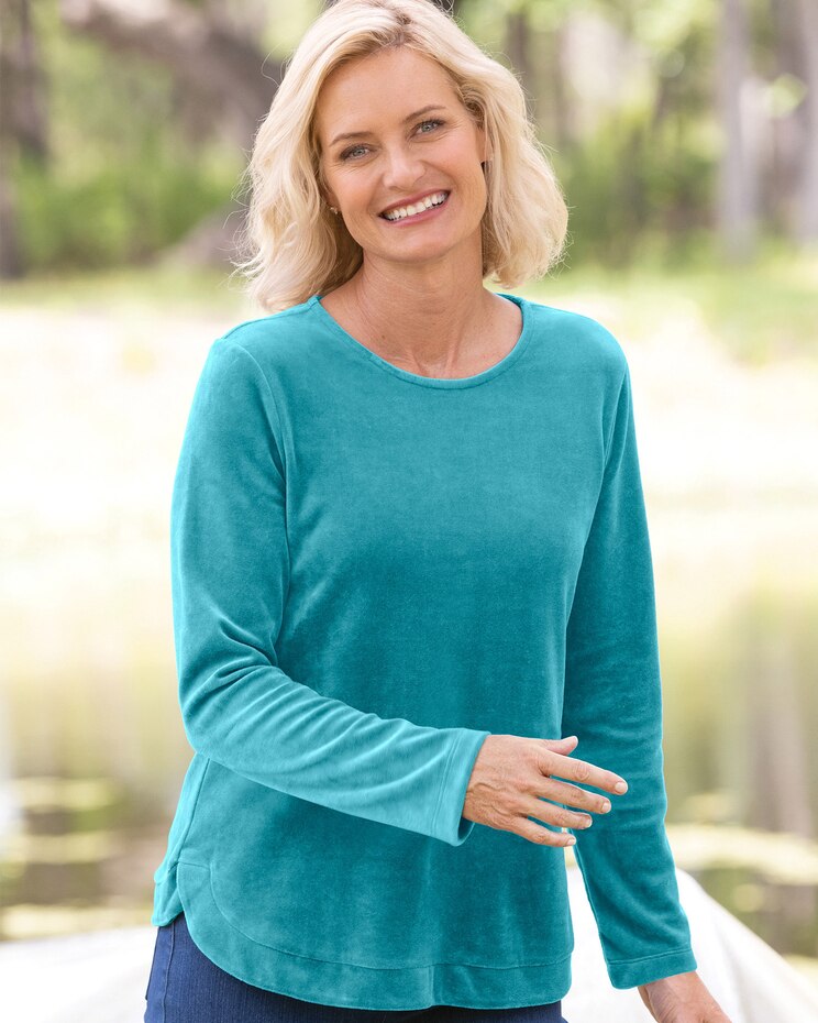 Velour Curved-Hem Top image number 1