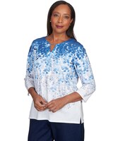 Alfred Dunner® Lavender Fields Cascading Leaves Split Neck Top thumbnail number 3