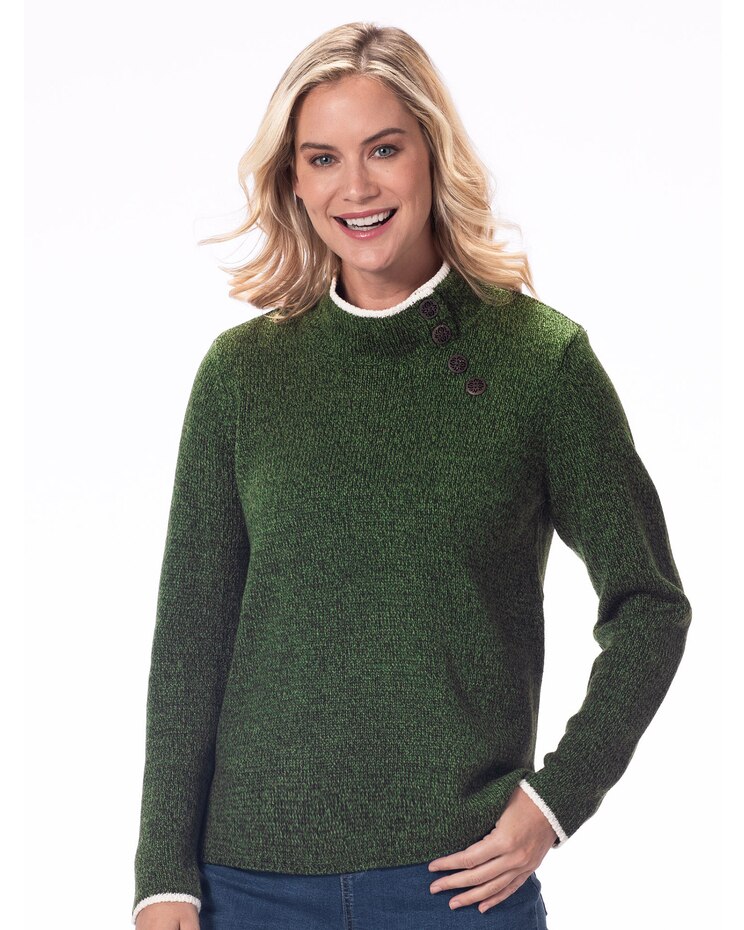 Marled Tipped Side-Button Henley Sweater image number 1