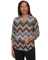 Alfred Dunner® Animal Zig Zag Beaded Split Neck Top thumbnail number 1