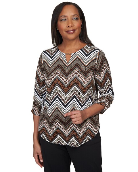 Alfred Dunner® Animal Zig Zag Beaded Split Neck Top