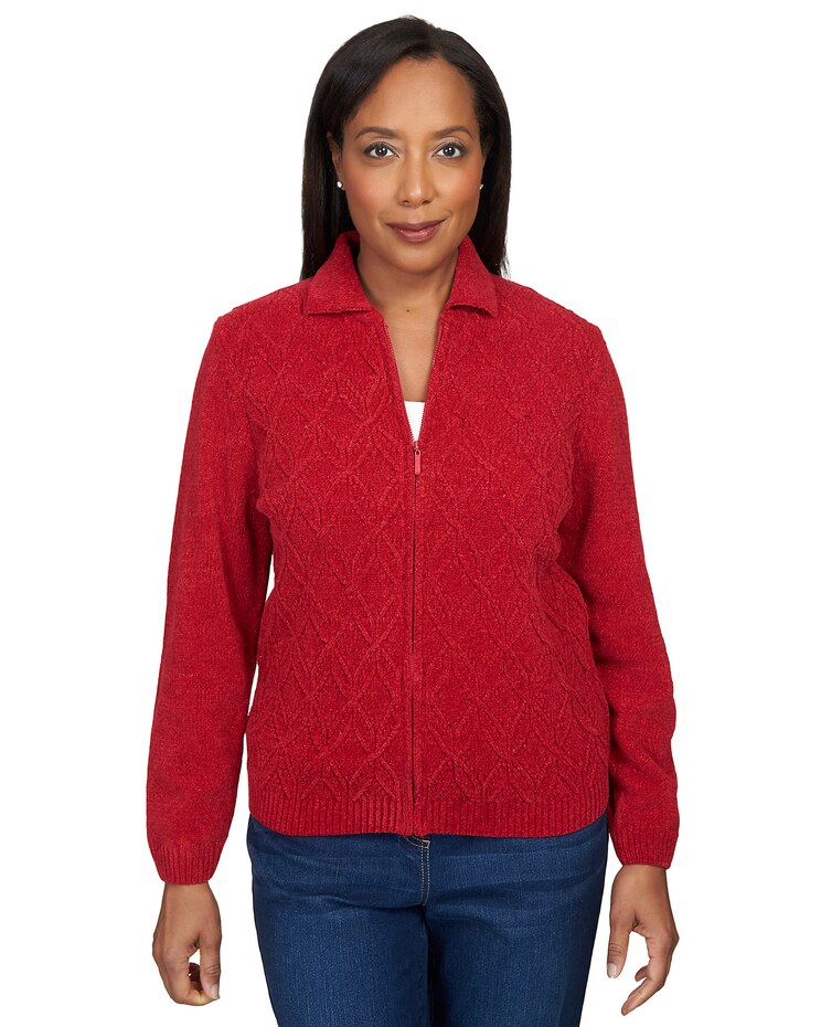 Alfred Dunner® Chenille Metallic Zip Front Cardigan image number 1