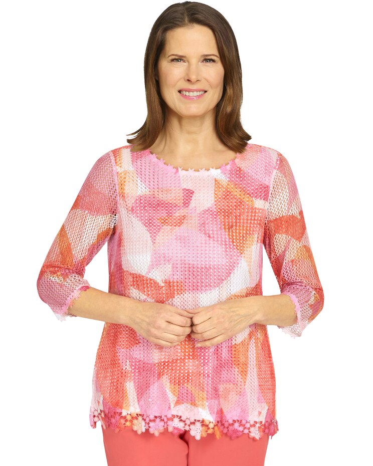 Alfred Dunner® Hot Flash Stained Glass Mesh Top image number 1