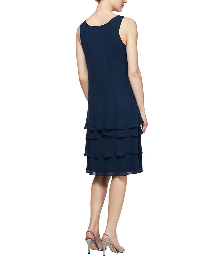 S.L. Fashions Lace Shoulder Beaded Tier Jacket Dress image number 4