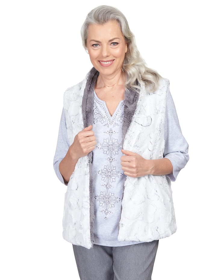 Alfred Dunner® Point Of View Reversible Collared Fur Vest image number 1