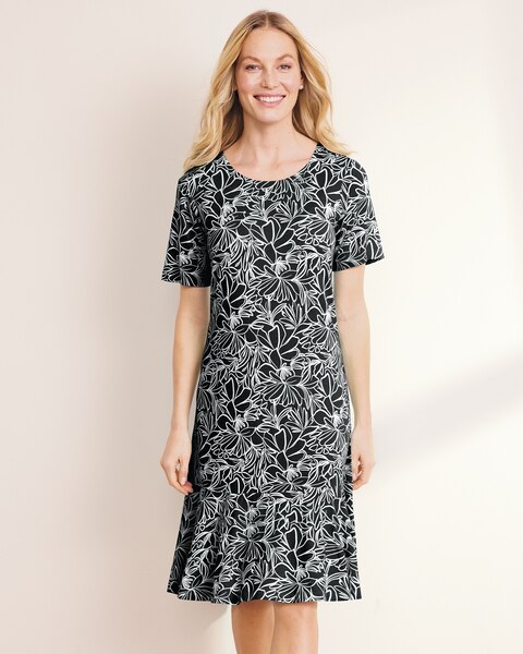 Stenciled Floral Flounce-Hem Knit Dress