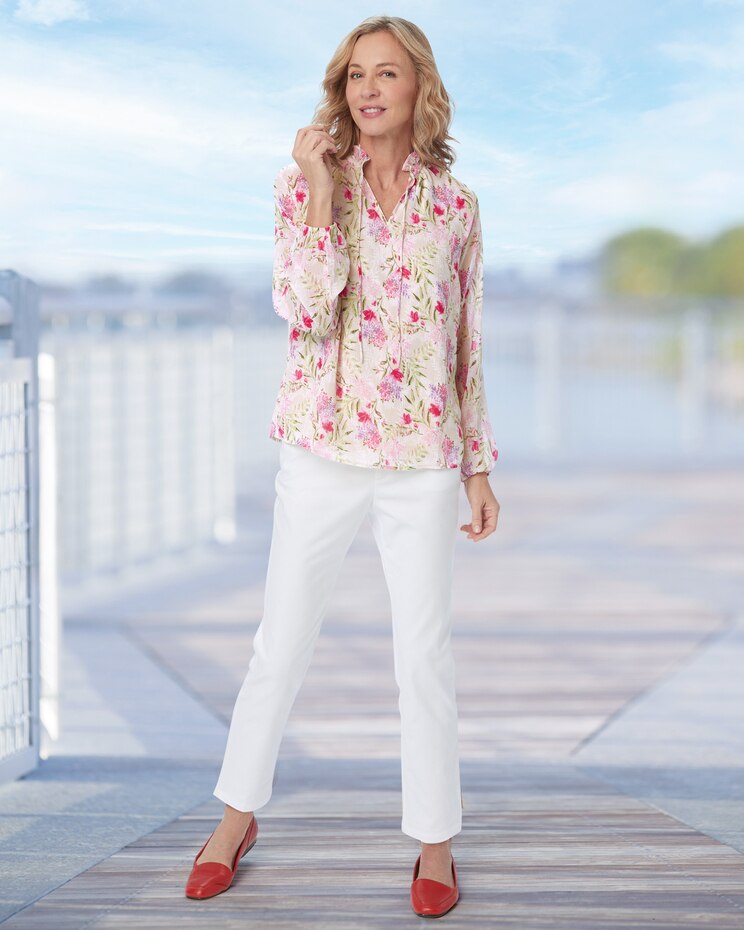 Feminine Floral Ruffle-Neck Popover image number 5