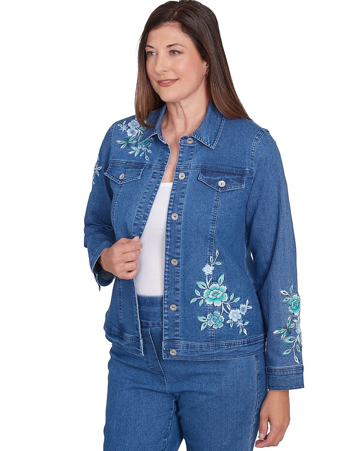 Alfred Dunner® Lake Victoria Floral Embroidered Denim Jacket image number 3