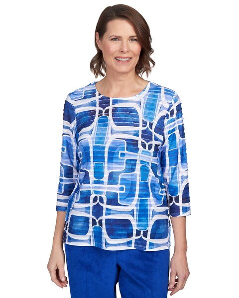 Alfred Dunner® Geometric Ruffle Three Quarter Sleeve Top