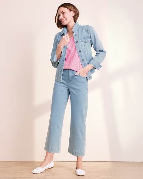 DreamFlex Jean Jacket & DreamFlex Denim Wide-Leg Cropped Jeans