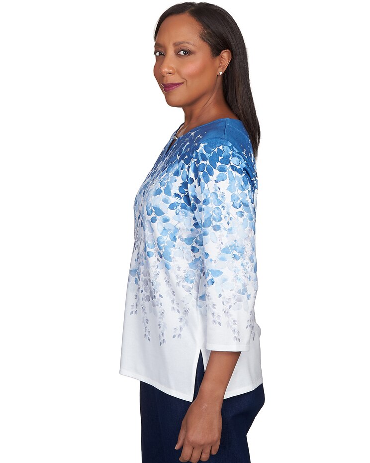 Alfred Dunner® Lavender Fields Cascading Leaves Split Neck Top image number 4