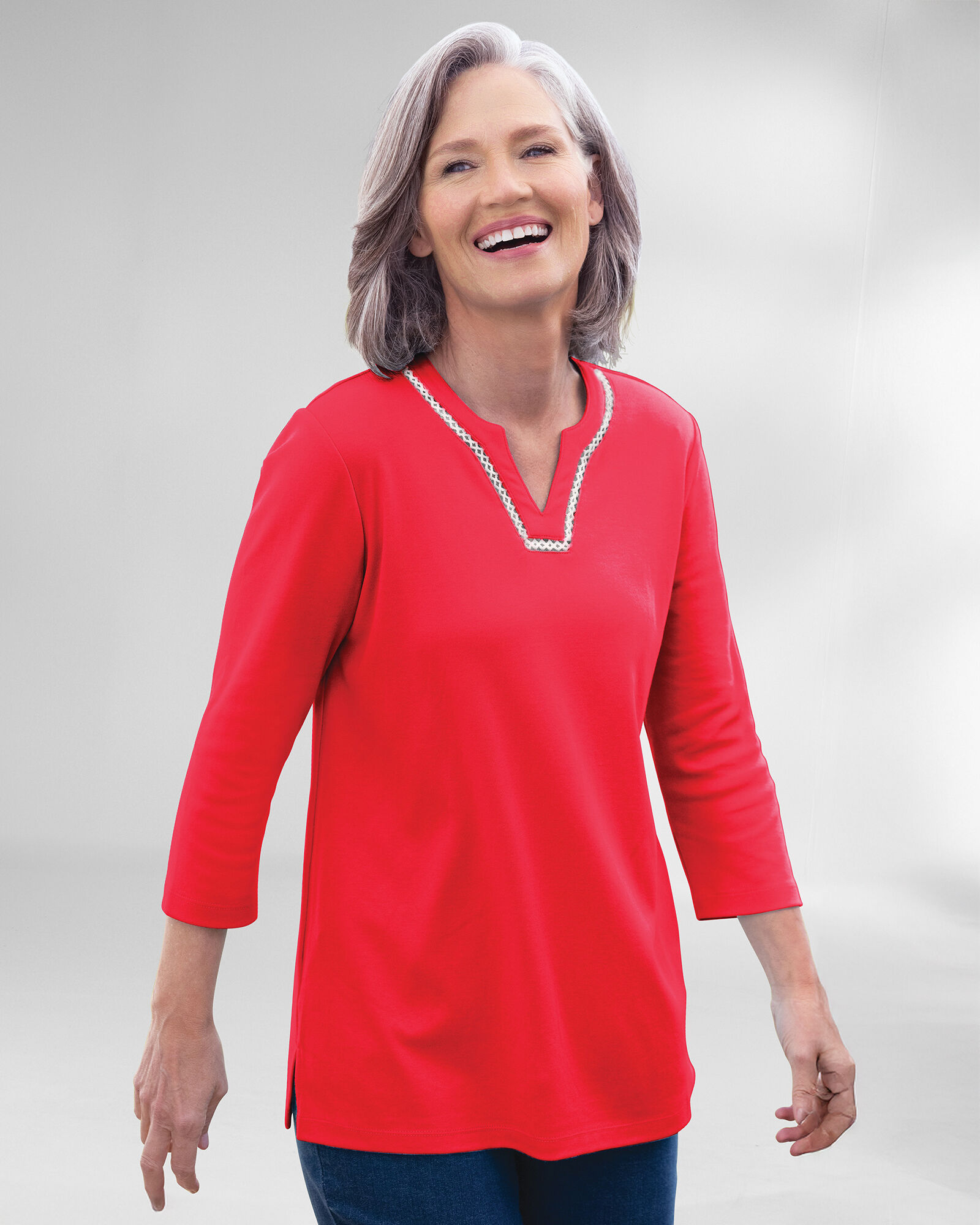 Lace-Edged Notch-Neck Tunic
