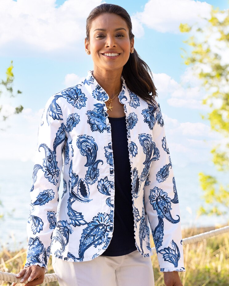 Porcelain Paisley Ruffle-Trim Jacket image number 1
