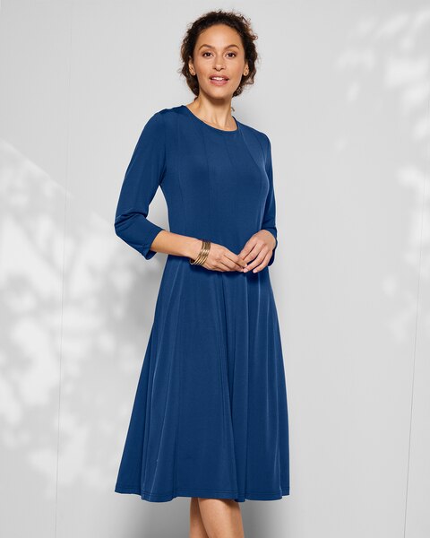 Seamed Fit-and-Flare Knit Dress