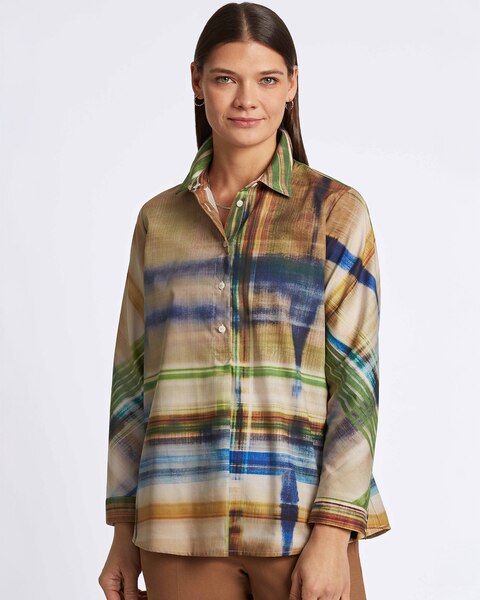 Foxcroft Delia Painterly Plaid Popover