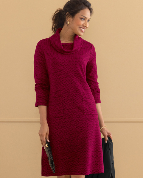 Easy Textured Knit Cowlneck Dress