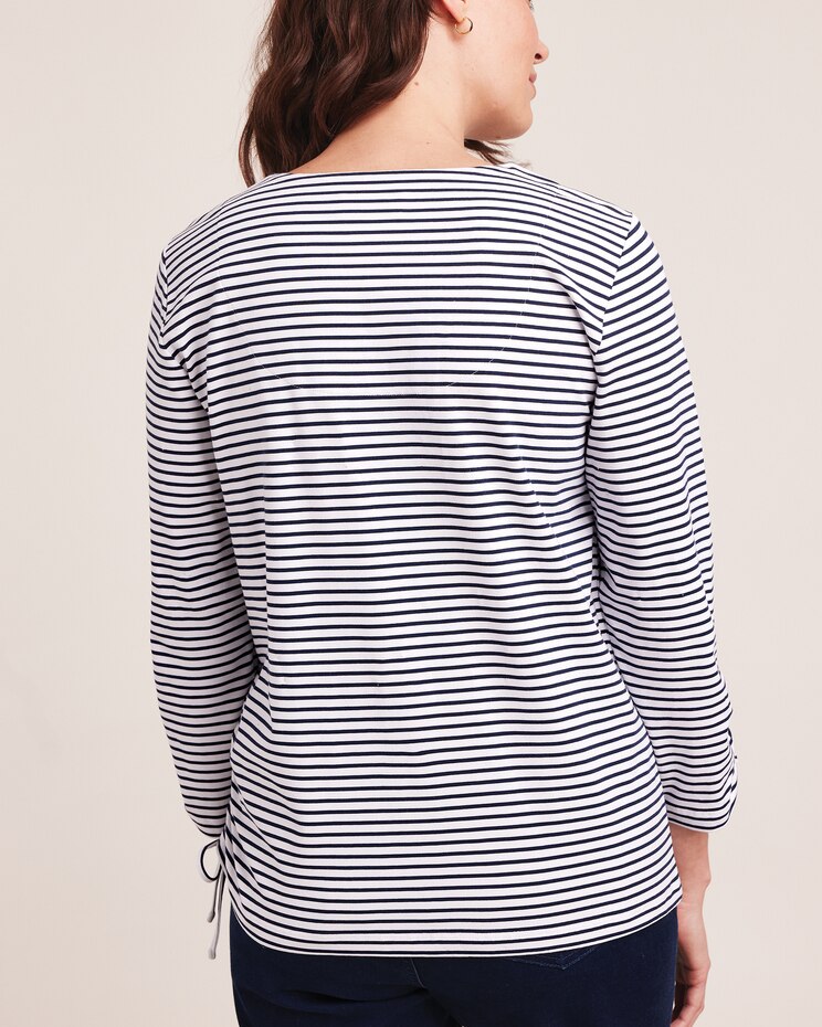 Alfred Dunner® Moody Blues Embroidered Neckline Stripe Top image number 2