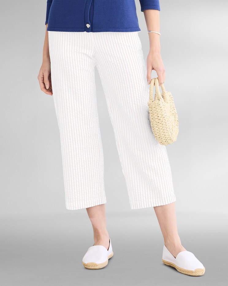 Seaside Stripe Seersucker Cropped Pants image number 1
