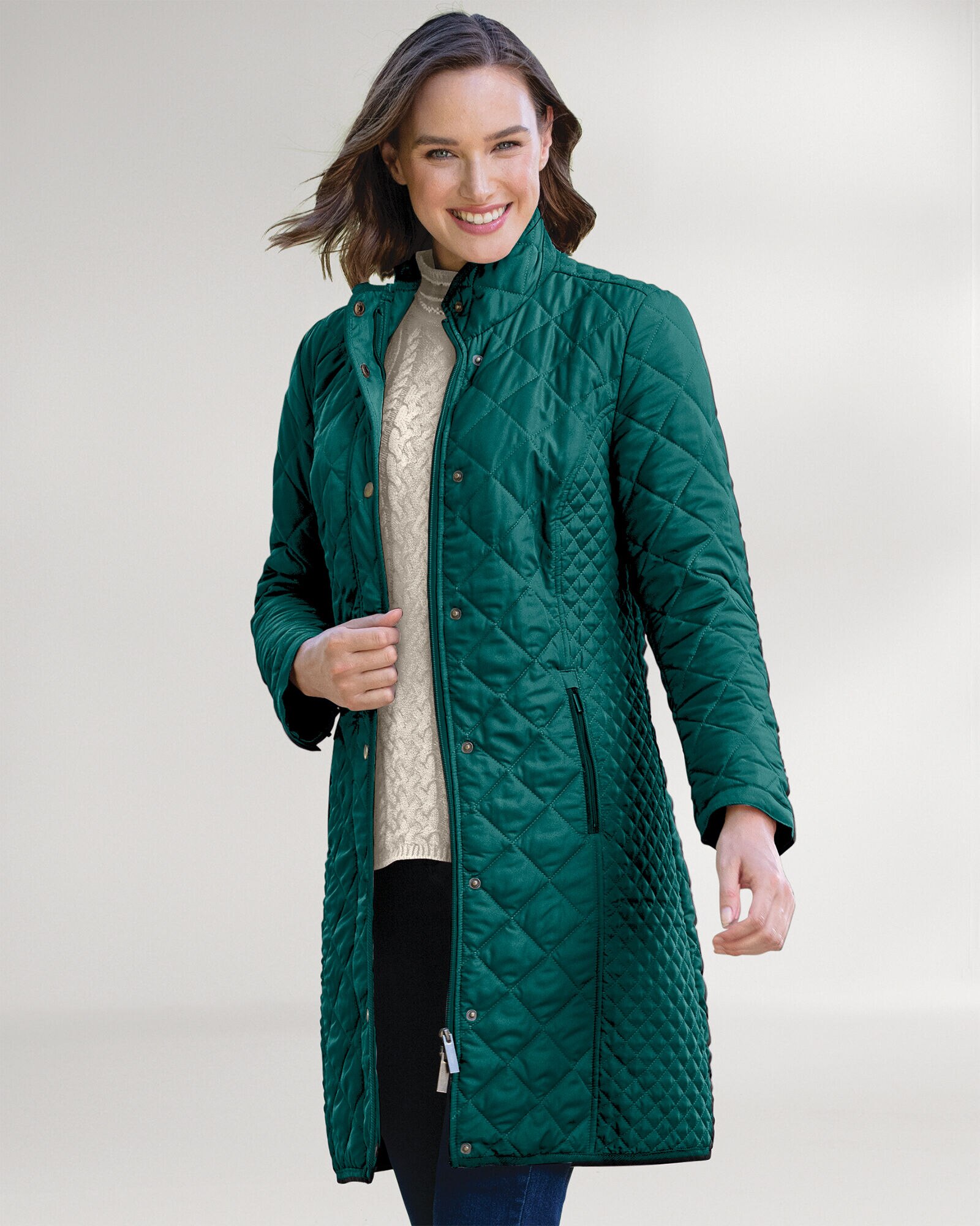 Quilted three quarter length coat outlet