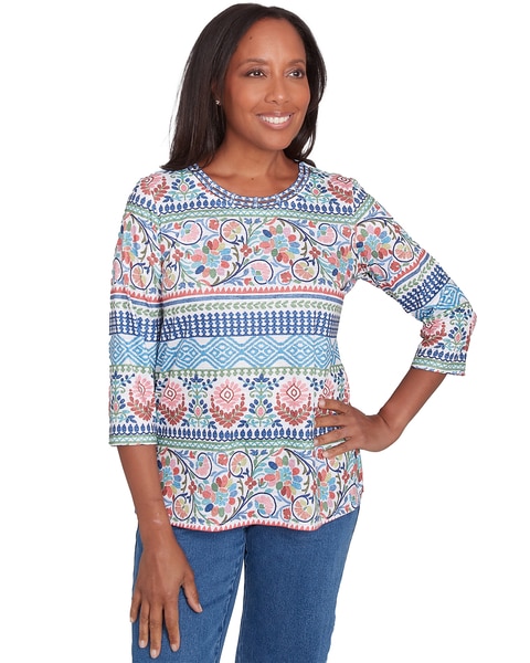 Alfred Dunner® Classics Knit Scroll Geometric Crewneck Top