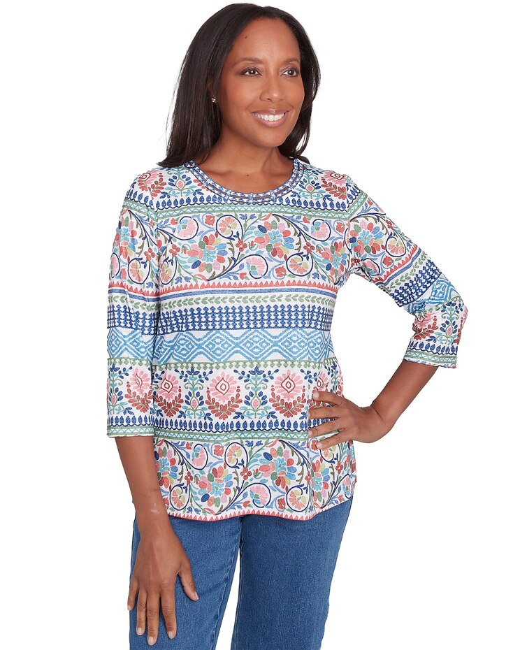 Alfred Dunner® Classics Knit Scroll Geometric Crewneck Top image number 1