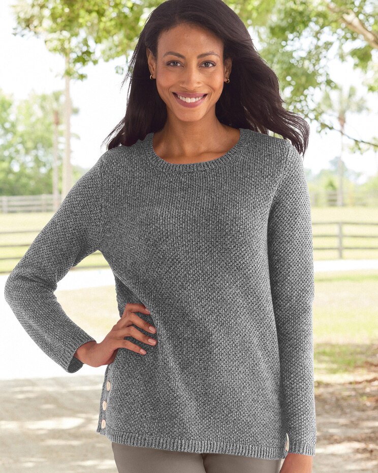 Cotton Seedstitch Side-Button Sweater image number 1