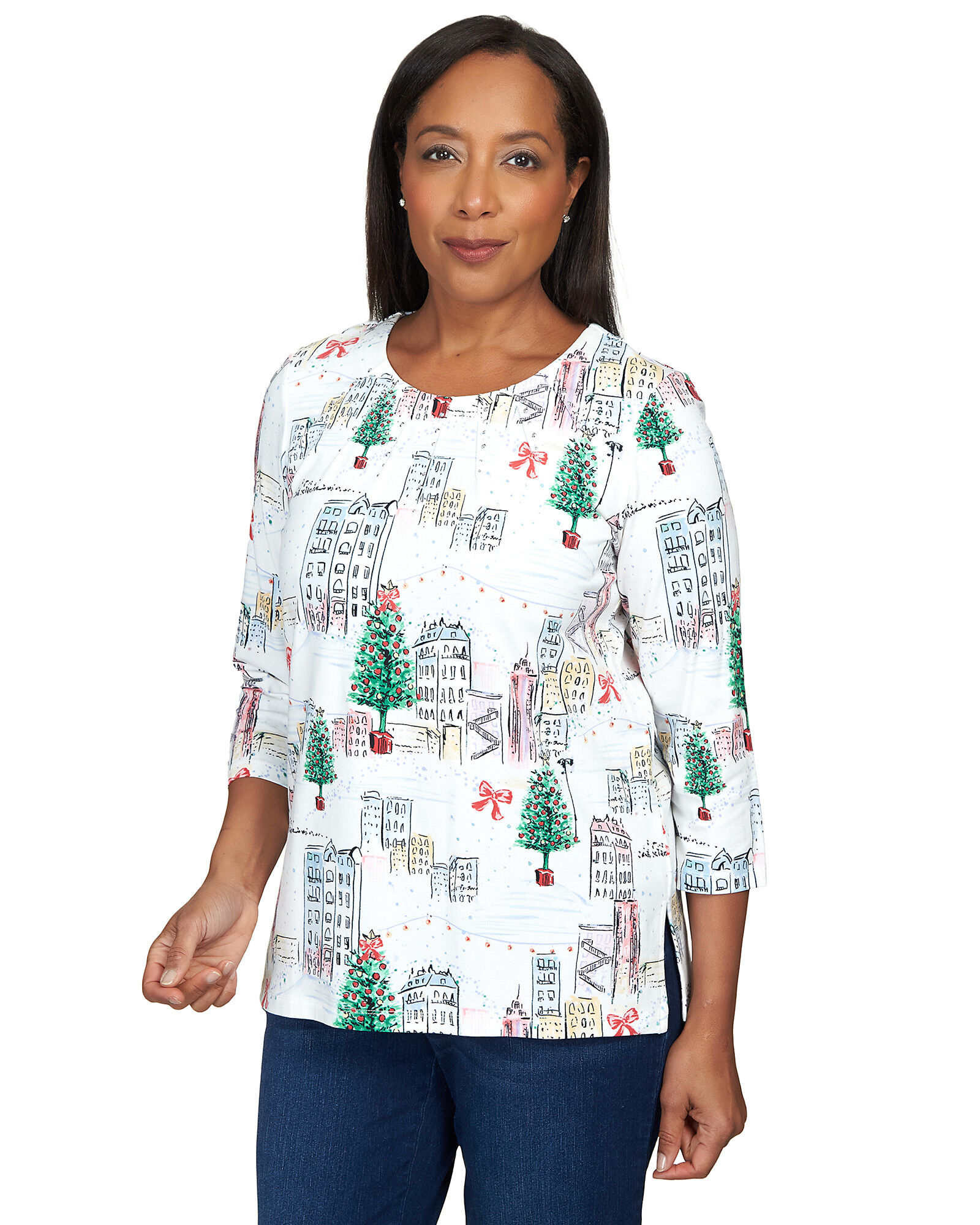 Alfred Dunner Christmas in the City Classic Top Appleseed s