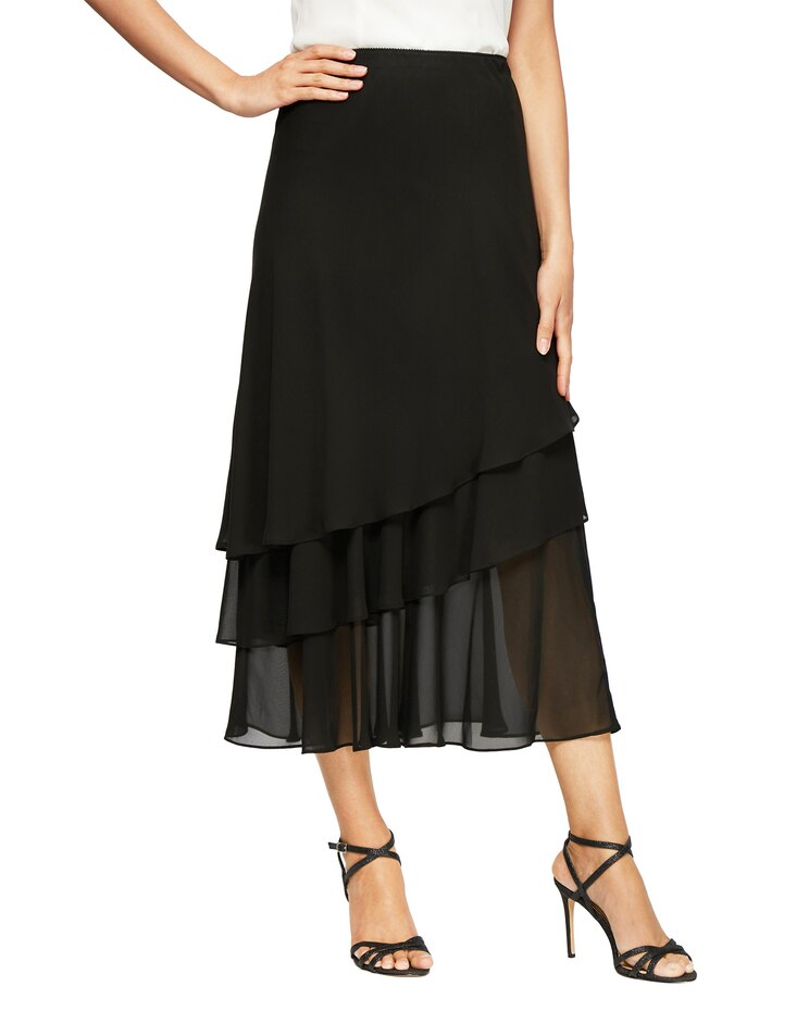 Tea-Length Asymmetric Triple Tier Chiffon Skirt image number 1
