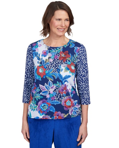 Alfred Dunner® Batik Floral Patch Drawstring Top