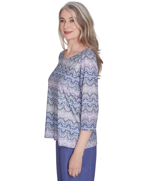 Alfred Dunner® Worth Avenue Crew Neck Lace Textured Top with Three Quarter Sleeves