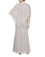 Beaded Shoulder Attached Cape Dress thumbnail number 3