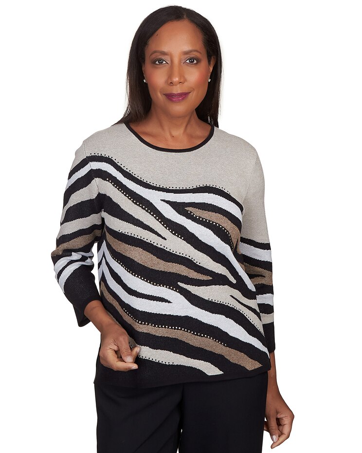 Alfred Dunner® Animal Jacquard Crew Neck Sweater image number 1