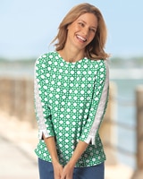 Lattice-Print Lace-Sleeve Tee thumbnail number 1