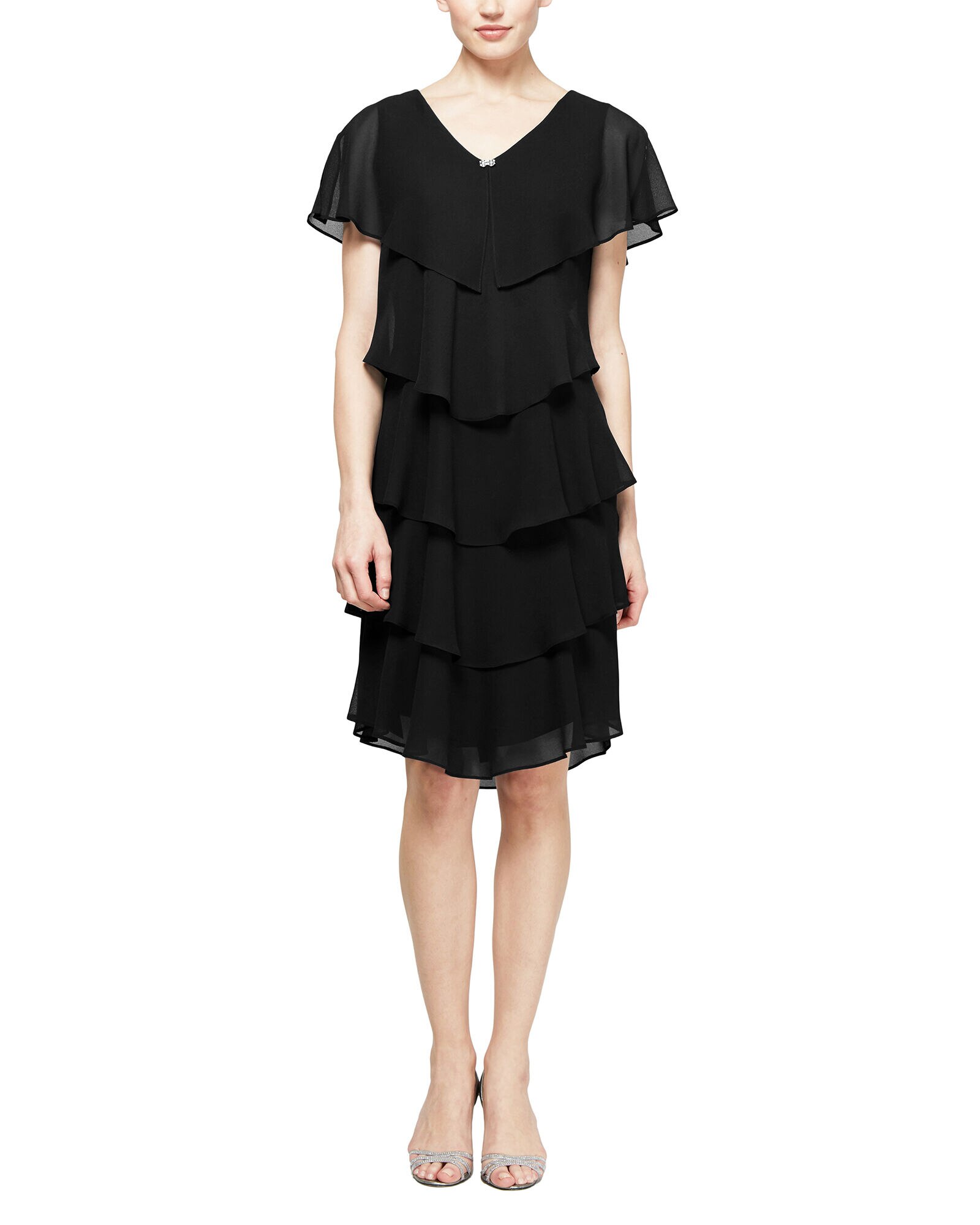 S.L. Fashions Pebble Georgette Caped Tiered Dress Appleseed s