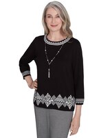 Alfred Dunner® Runway Ready Diamond Border Crew Neck Top with a Detachable Necklace thumbnail number 3