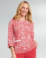 Essential Cotton Sedona Batik-Print Roll-Sleeve Tee  thumbnail number 1