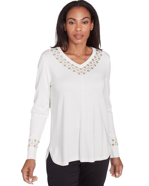 Ruby Rd® Berry Glam Emb Vneck Pullover Sweater