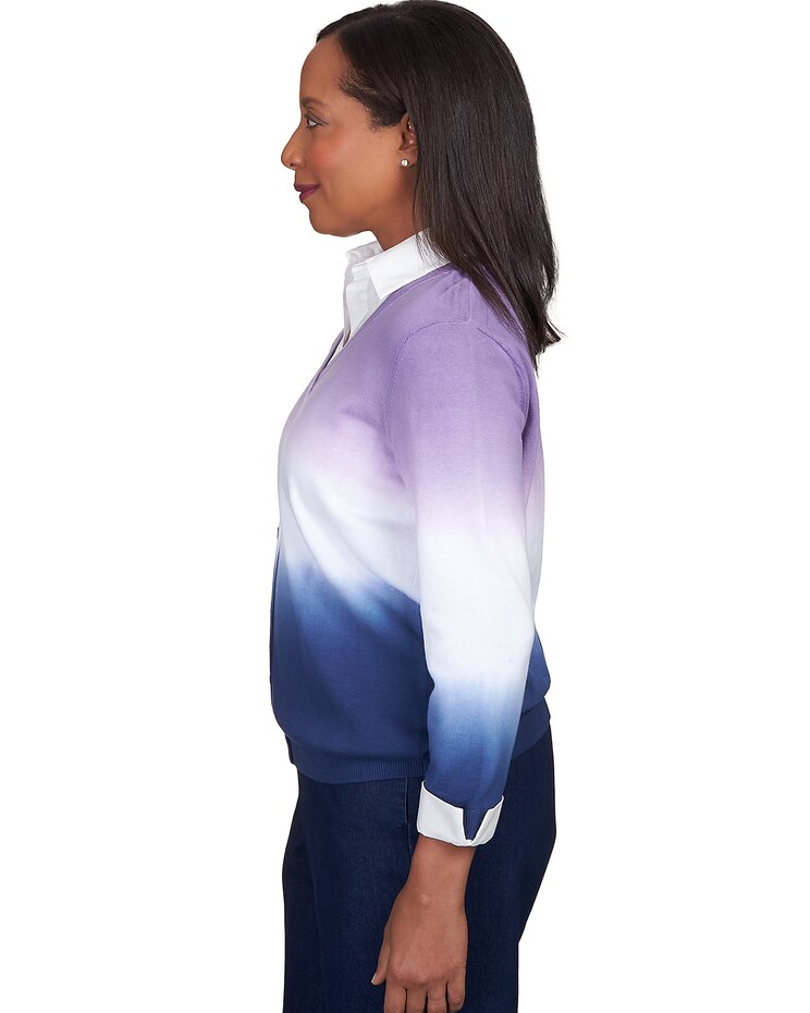 Alfred Dunner® Lavender Fields Ombre Pullover Cardigan Two In One image number 4